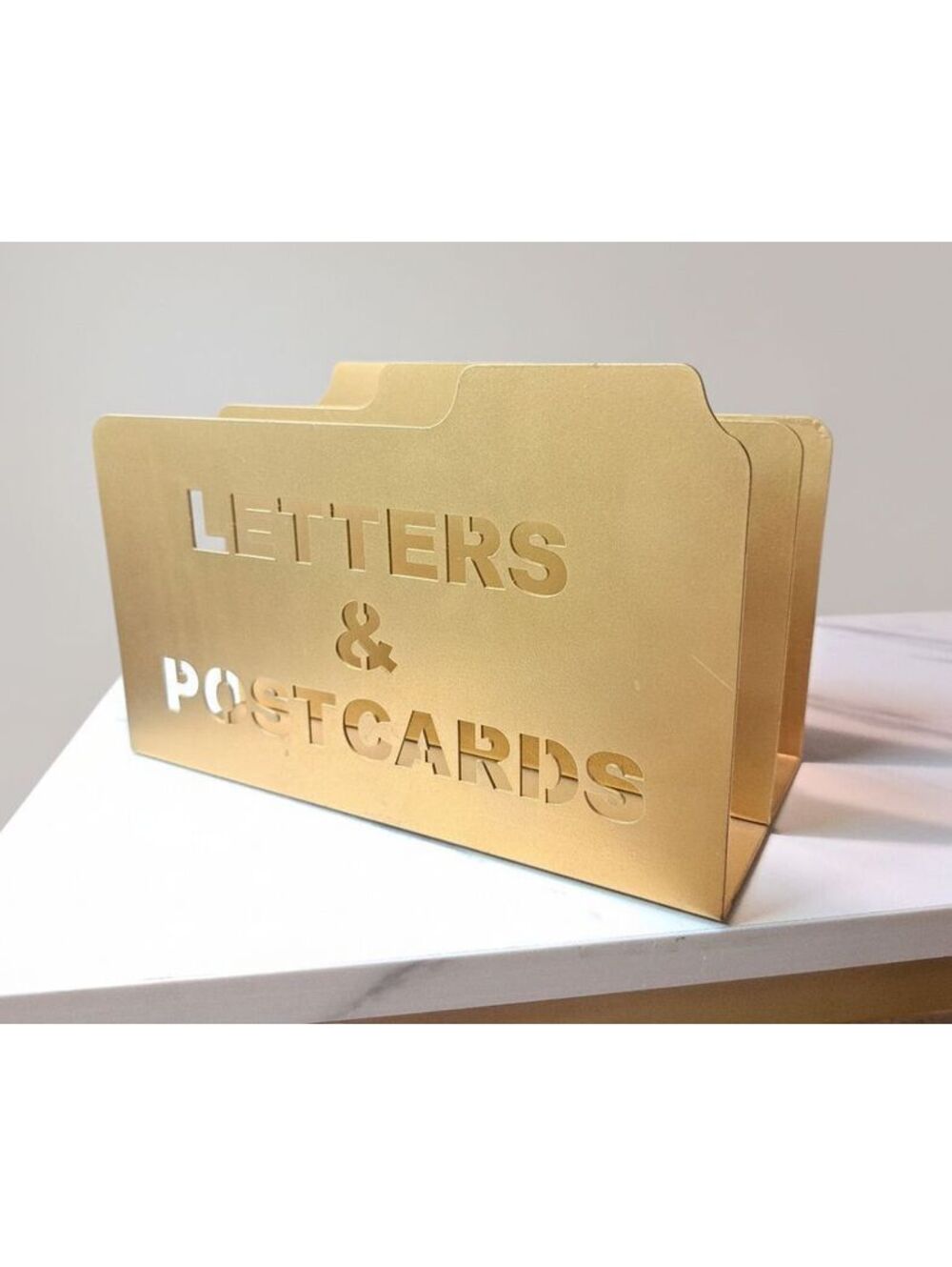 Gold-Toned Metal "Letters & Postcards" Desktop Mail Organizer 4.5"x 8"